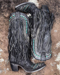 Blackridge Stampede Fringe Snip Toe Boots in Black by Corral