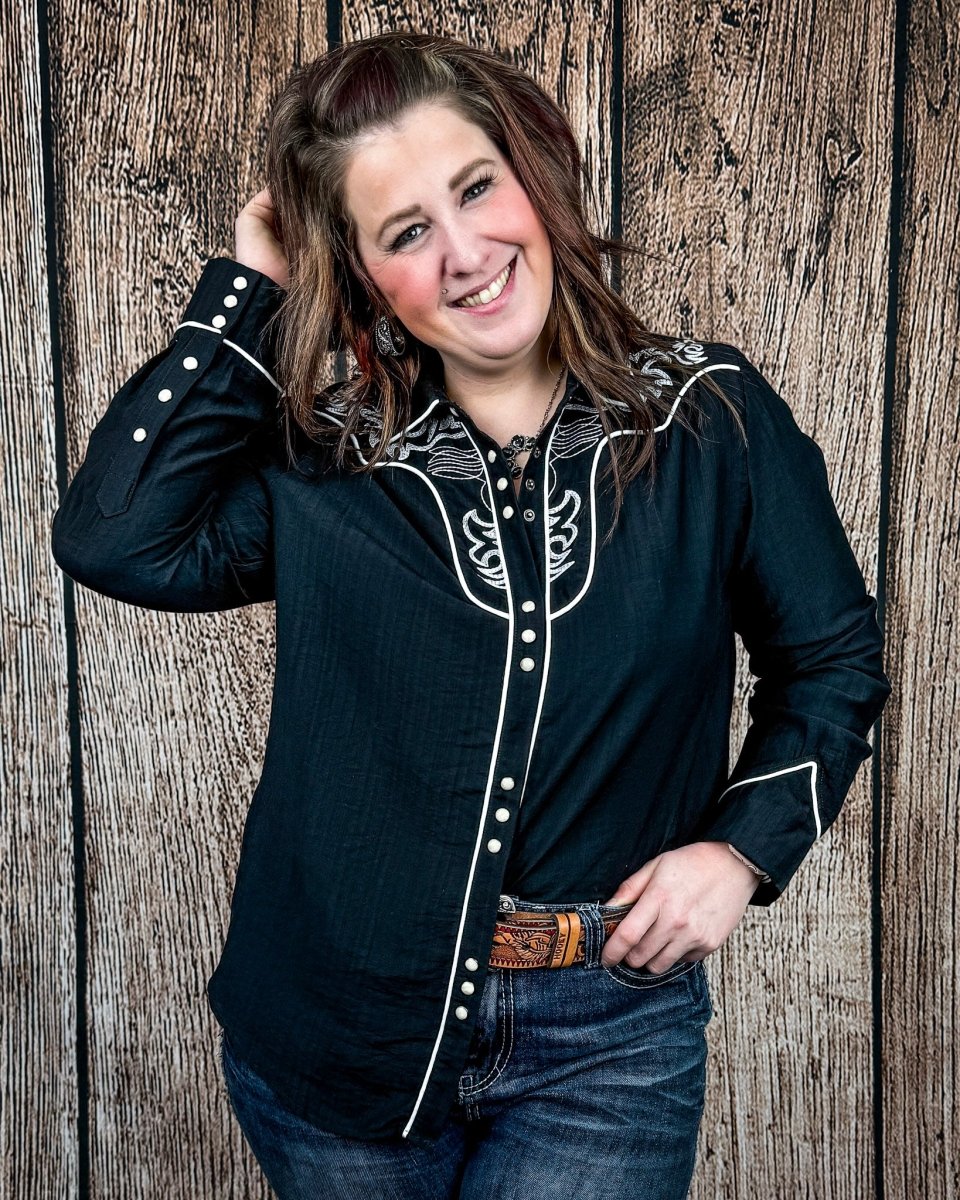 Blackwood Pearl Snap Western Shirt in Black by Lucky and Blessed