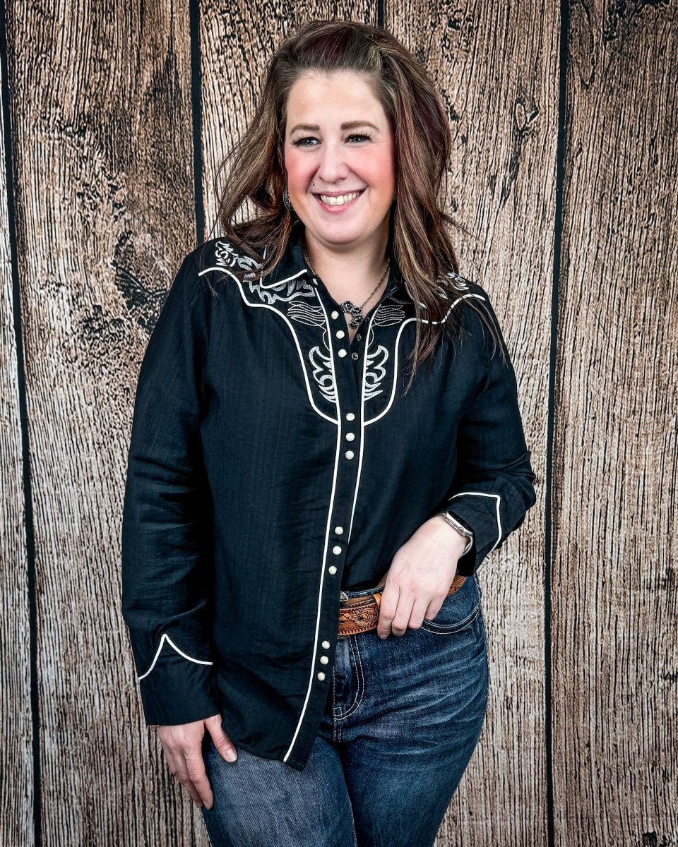 Blackwood Pearl Snap Western Shirt in Black by Lucky and Blessed