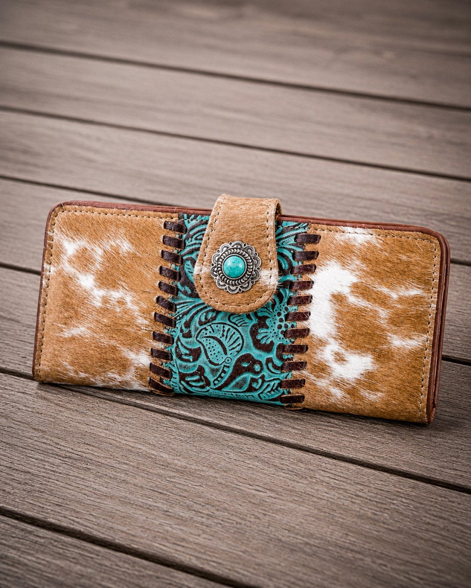Bleu Hair-On Leather Wallet by Myra Bag