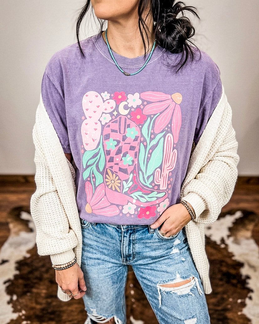 Boho Floral Cowgirl Boots Graphic Tee