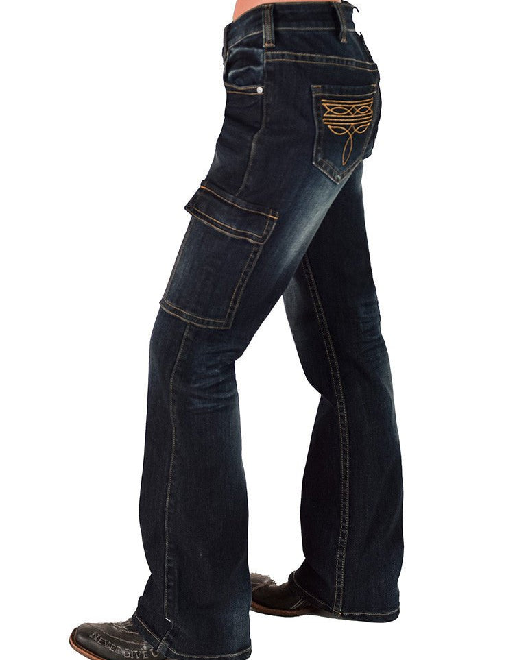 Boot Stitch Cargo Bootcut Jeans by Cowgirl Tuff