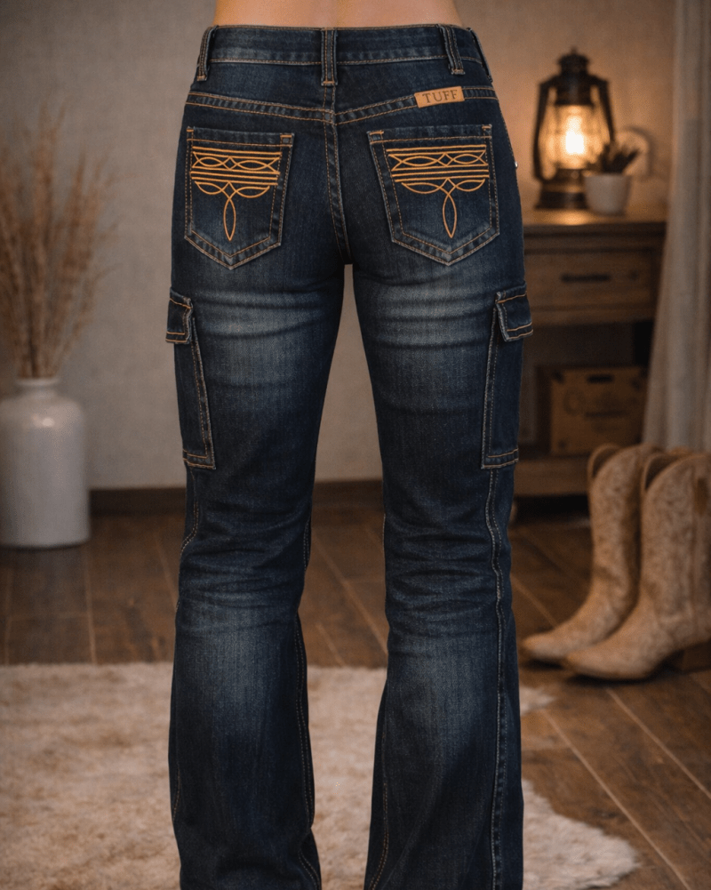 Boot Stitch Cargo Bootcut Jeans by Cowgirl Tuff
