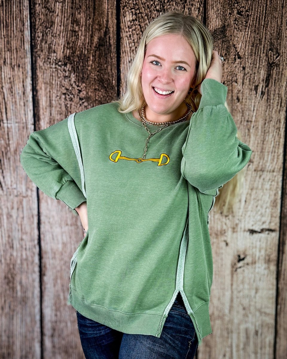 Bridle Path Embroidered Pullover in Sage