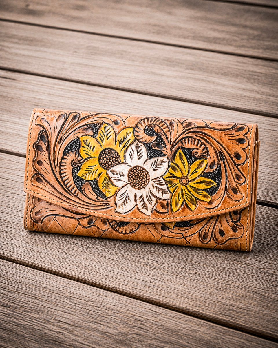 Brown Garden Tooled Leather Wallet by Myra Bag