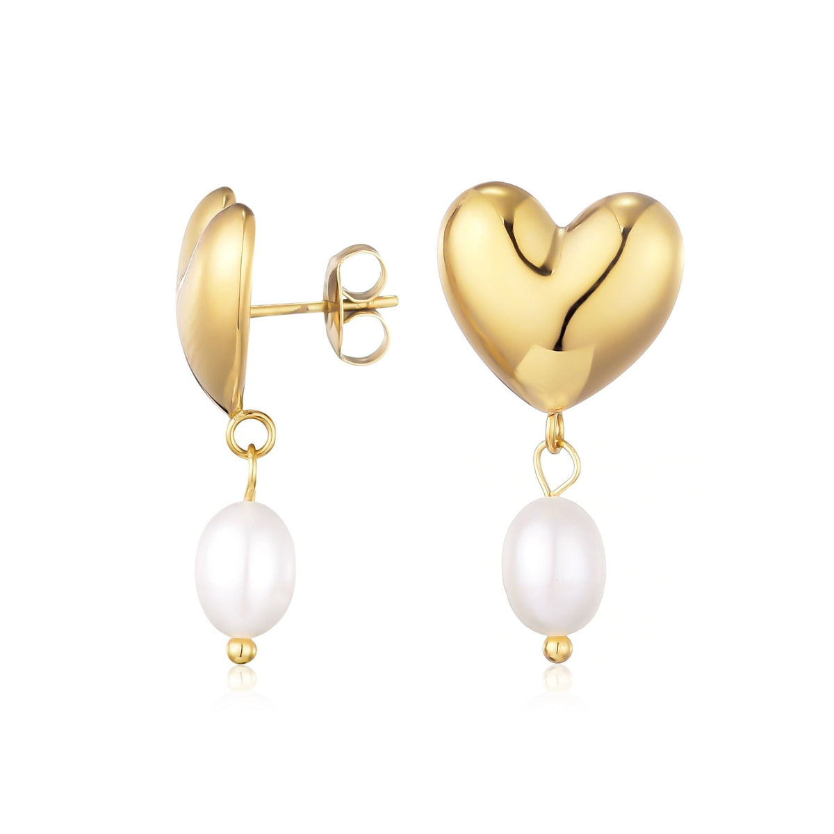 Heart and Freshwater Pearl Drop Earrings