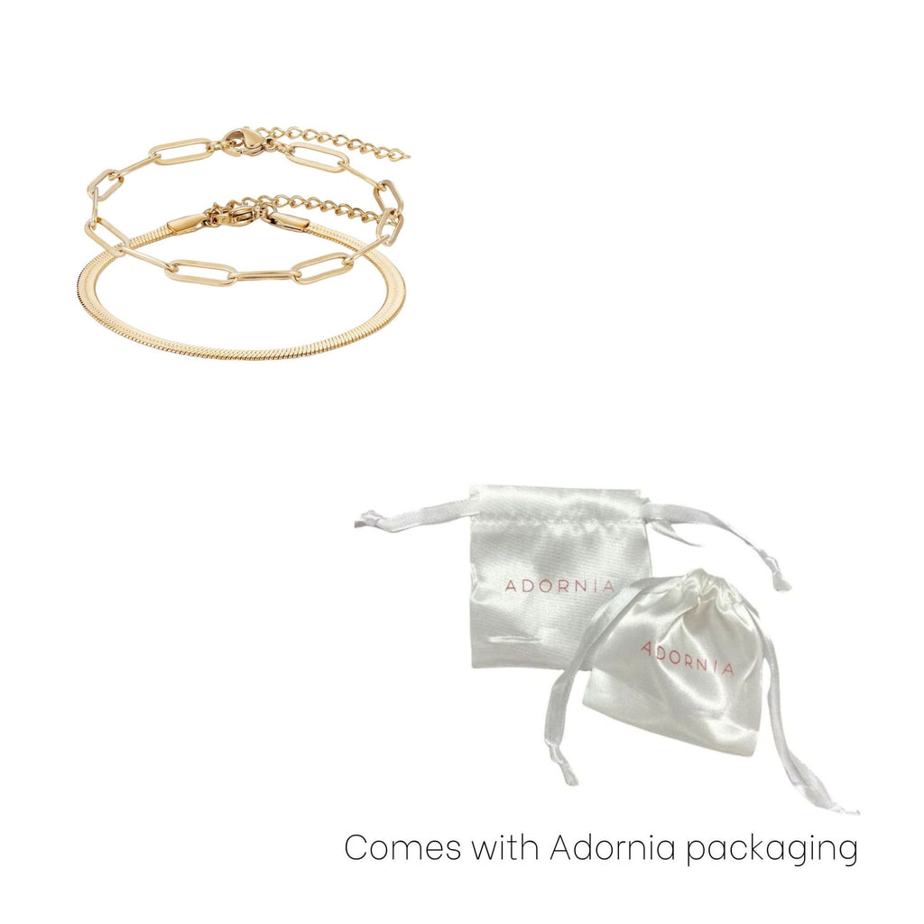 Tarnish Resistant 18k Gold Plated 2-Chain Bracelet Set