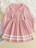 Adorable Polka Dot Sleeve Pleated Knit Dress