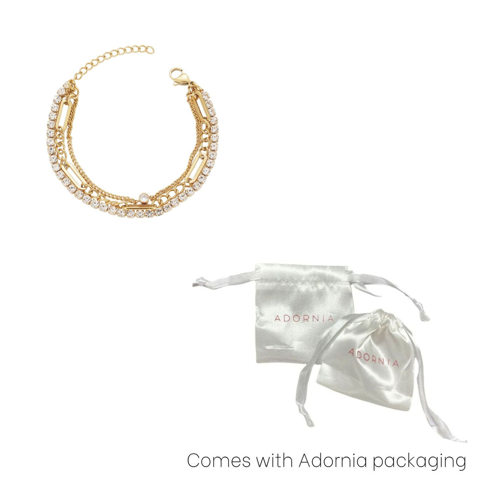Tarnish Resistant 18k Gold Plated Layered Crystal Tennis 3-Chain Bracelet