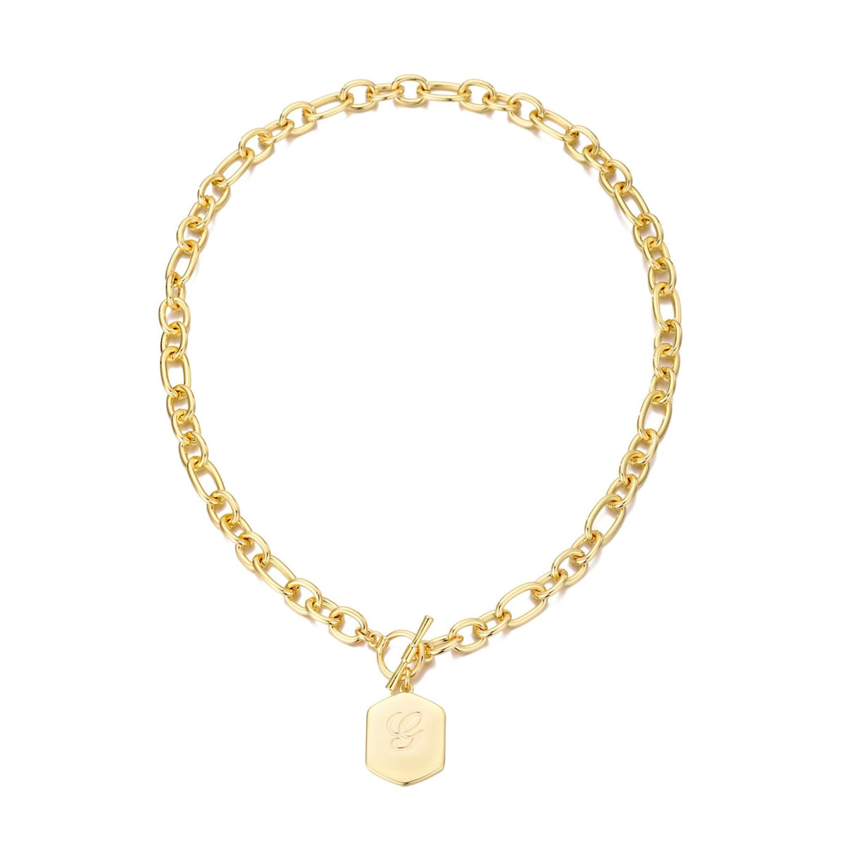 14k Gold Plated Monogram Initial Chunky Toggle Necklace