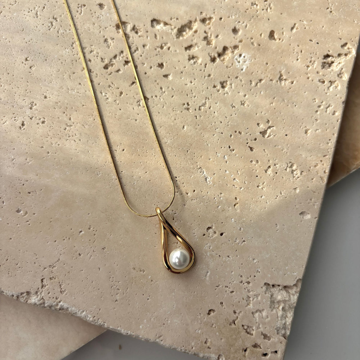 Tarnish Resistant 18k Gold Plated Hanging Freshwater Pearl Necklace