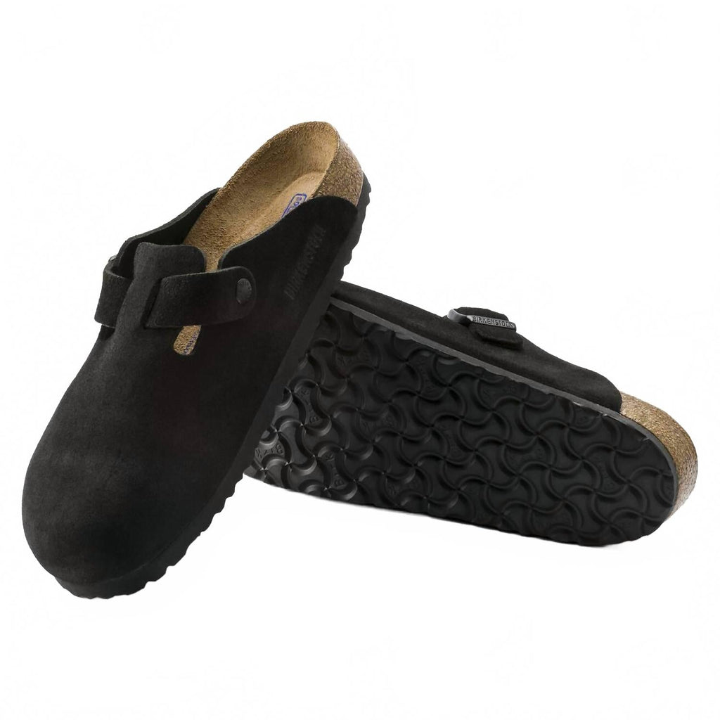 Unisex Boston Soft Footbed Suede Leather Clogs In Black