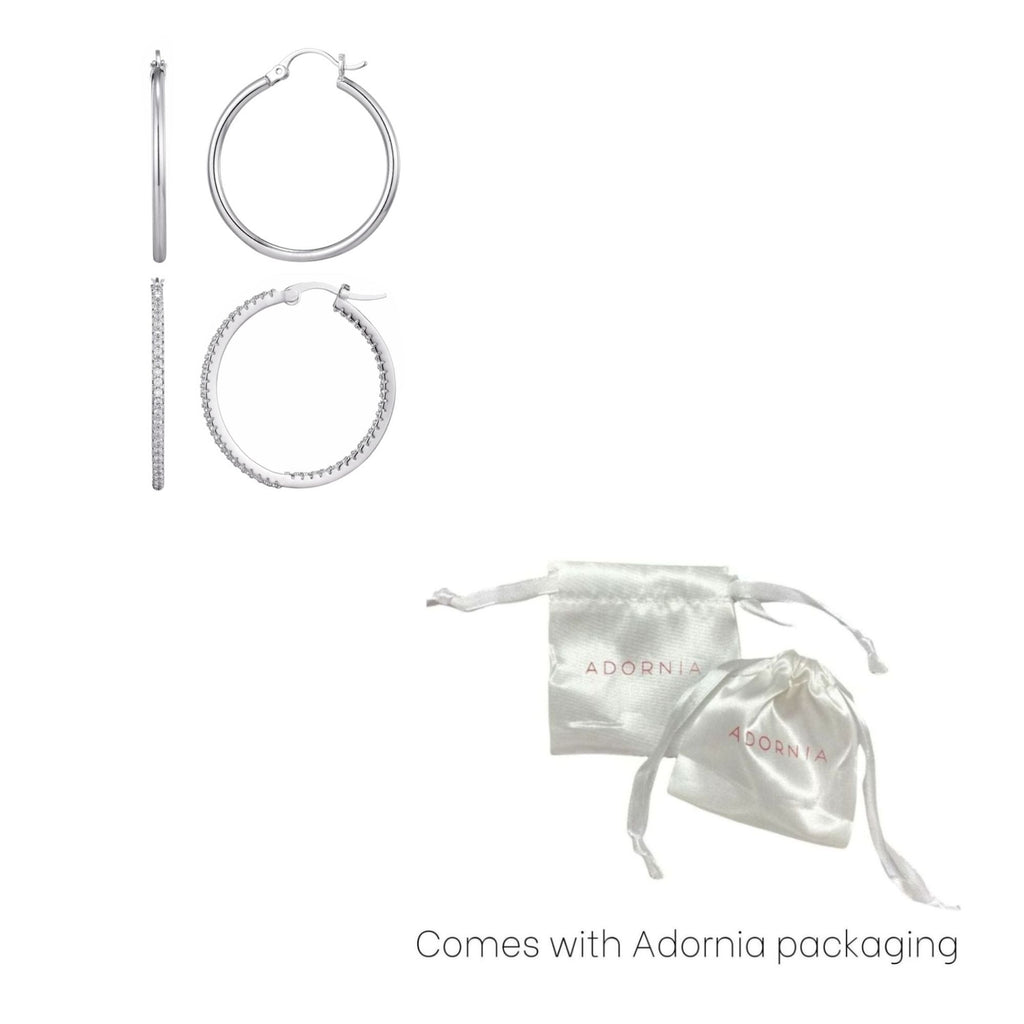 Silver Plated Infinity CZ and Plain Hoop Earring Set
