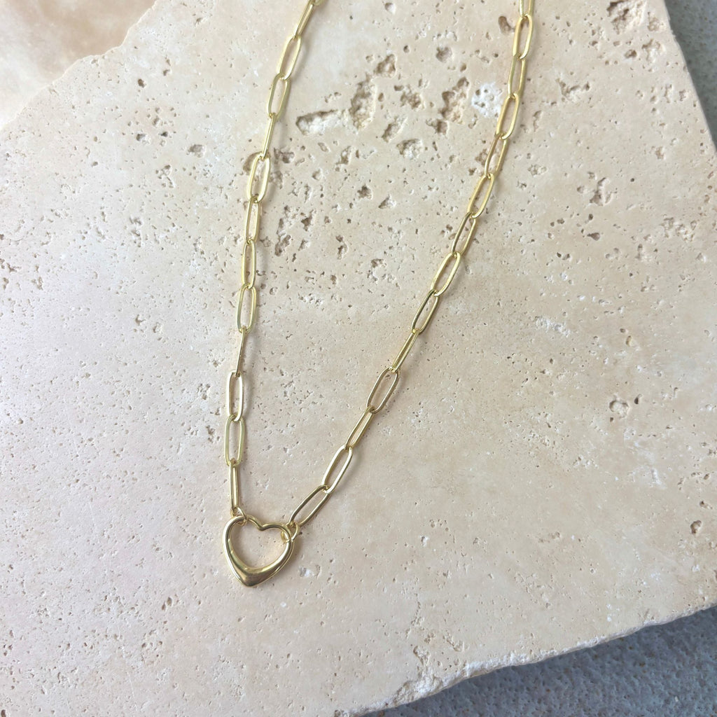 14k Gold Plated Paperclip Chain Outline Heart Necklace