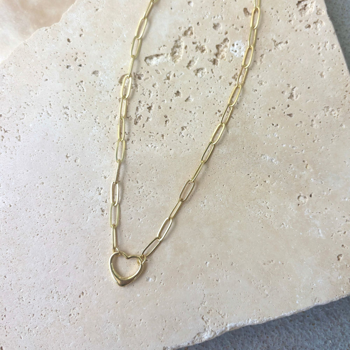 14k Gold Plated Paperclip Chain Outline Heart Necklace