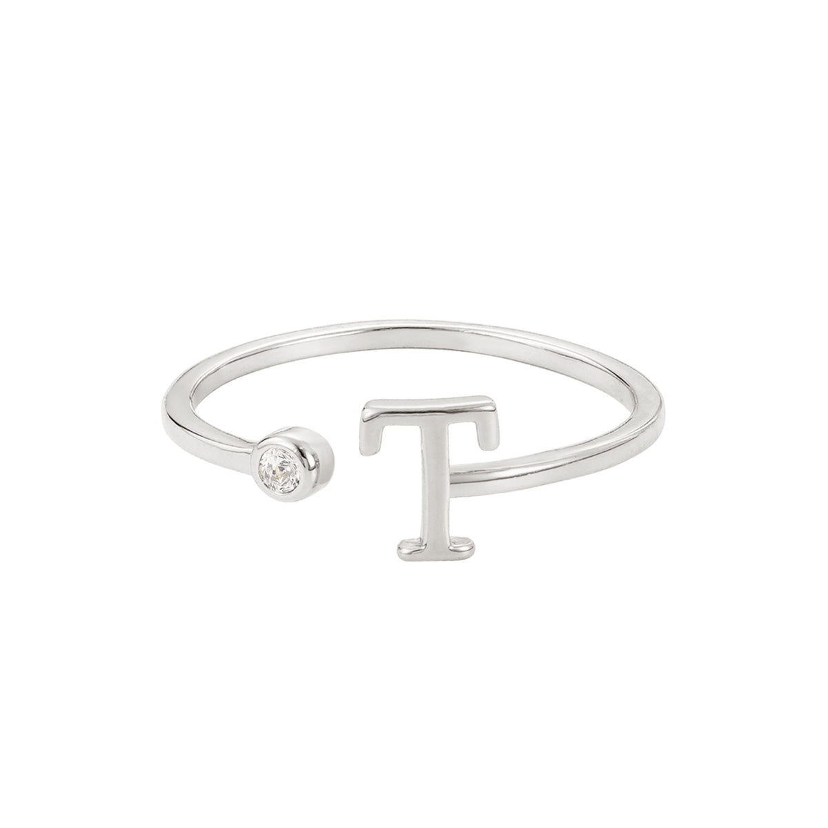 Silver Plated Adjustable CZ Initial Ring