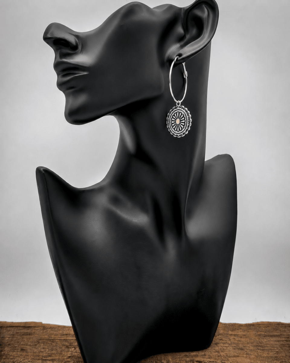 Calypso Concho Fashion Hoop Earrings in Cream