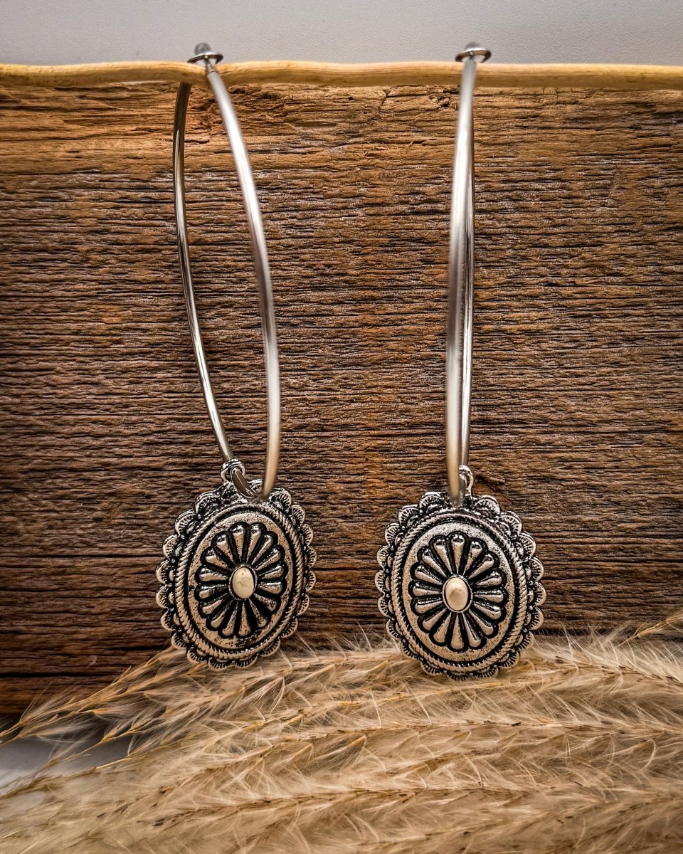 Calypso Concho Fashion Hoop Earrings in Cream