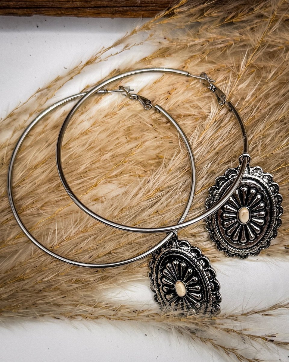 Calypso Concho Fashion Hoop Earrings in Cream