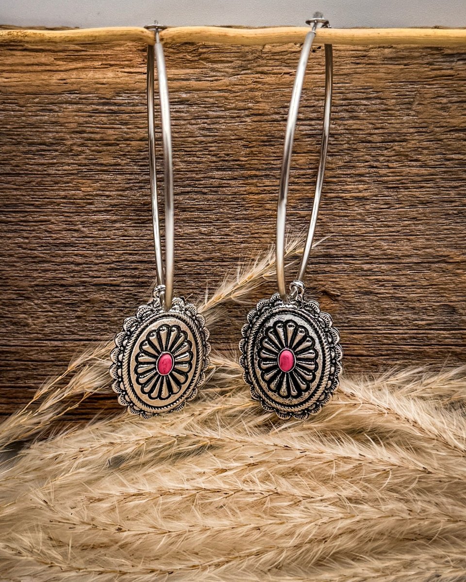 Calypso Concho Fashion Hoop Earrings in Hot Pink