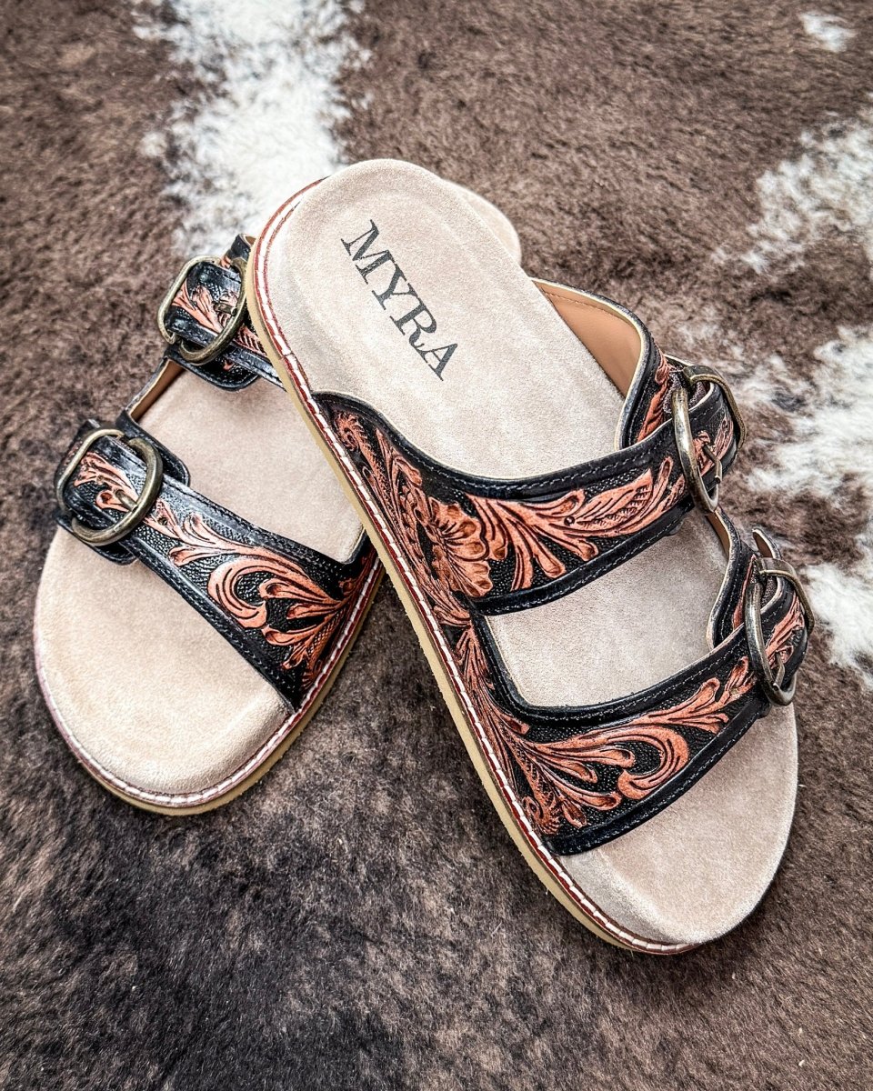 Canyon Ember Western Hand-Tooled Sandals by Myra Bag