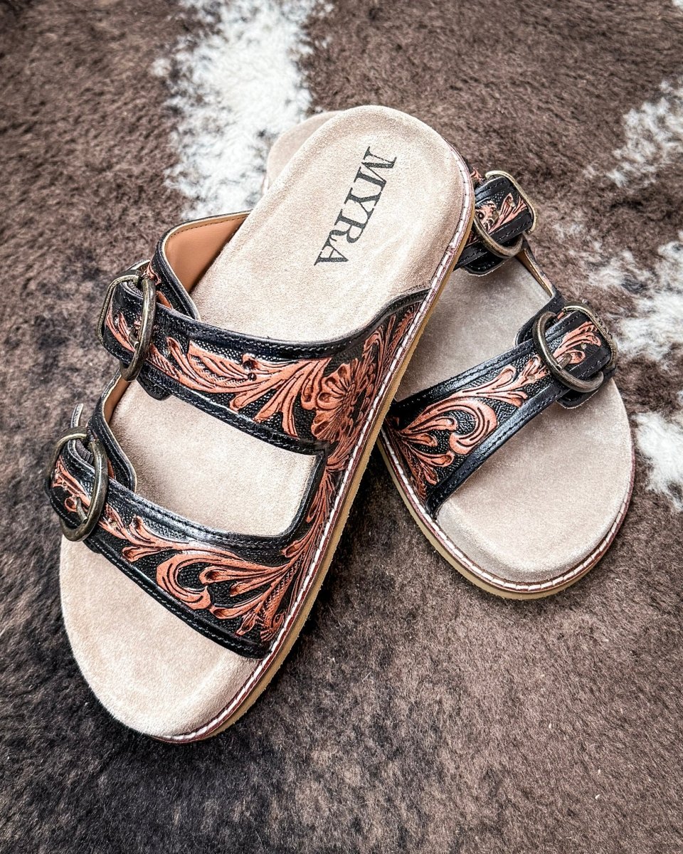 Canyon Ember Western Hand-Tooled Sandals by Myra Bag