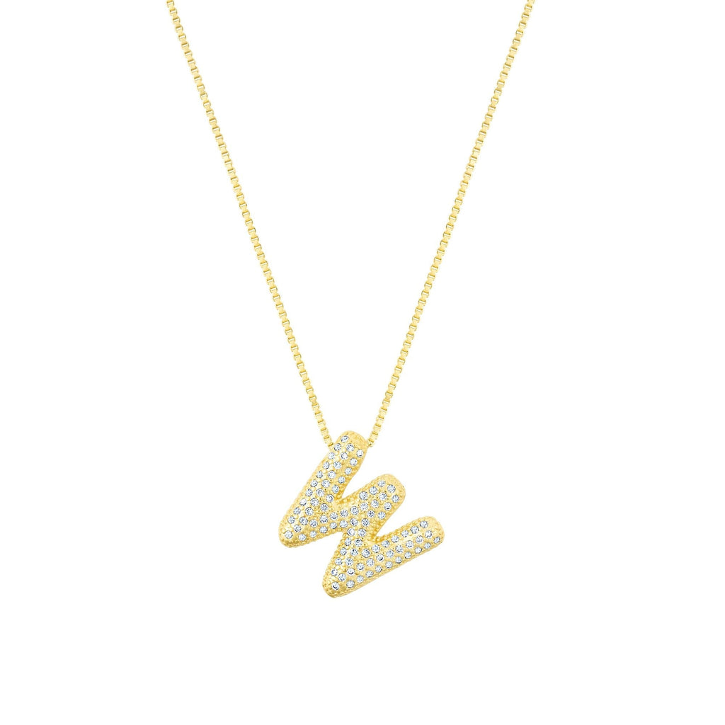 14k Gold Plated Pave Bubble Letter Necklace