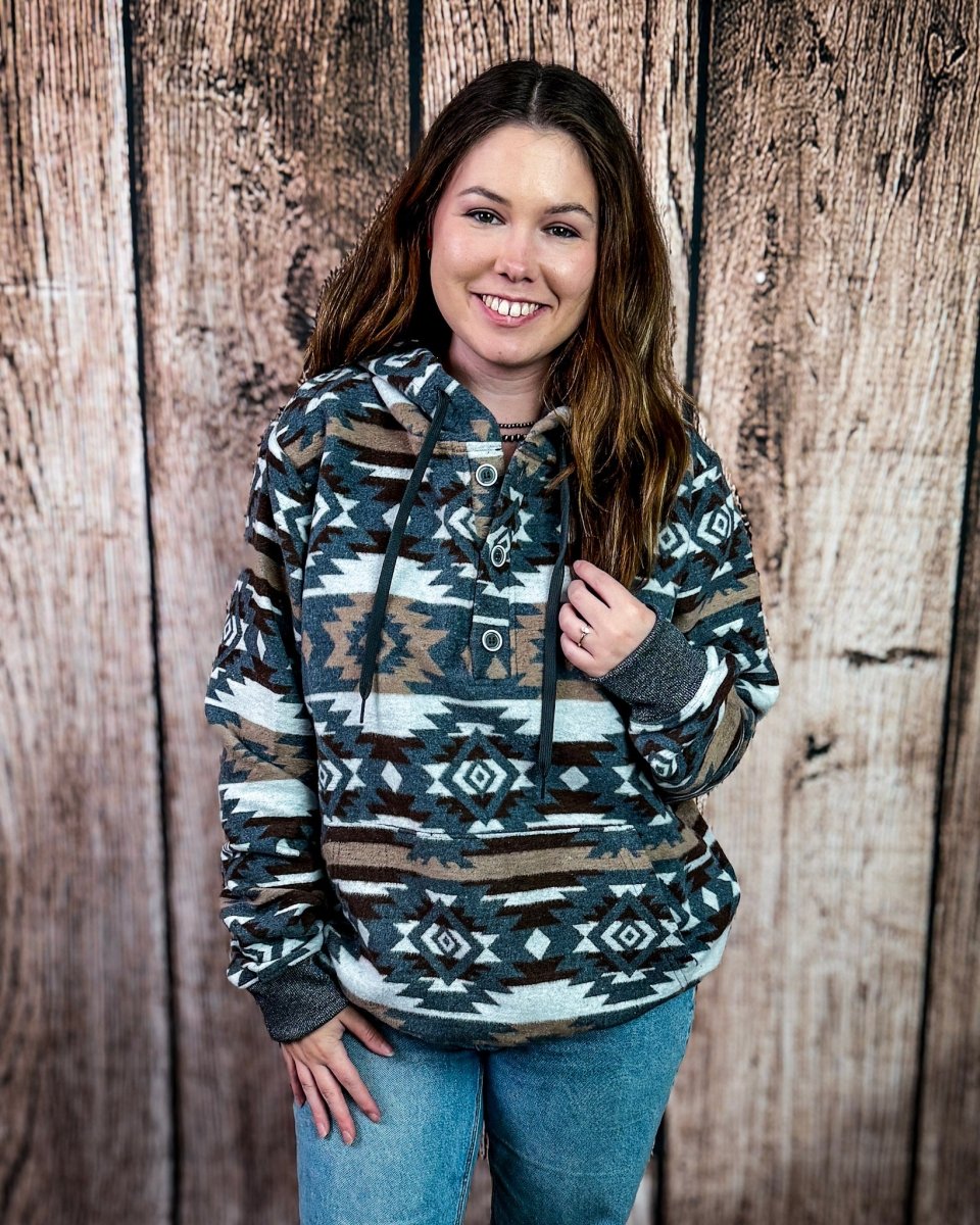 Cedarline Aztec Pullover Hoodie in Charcoal