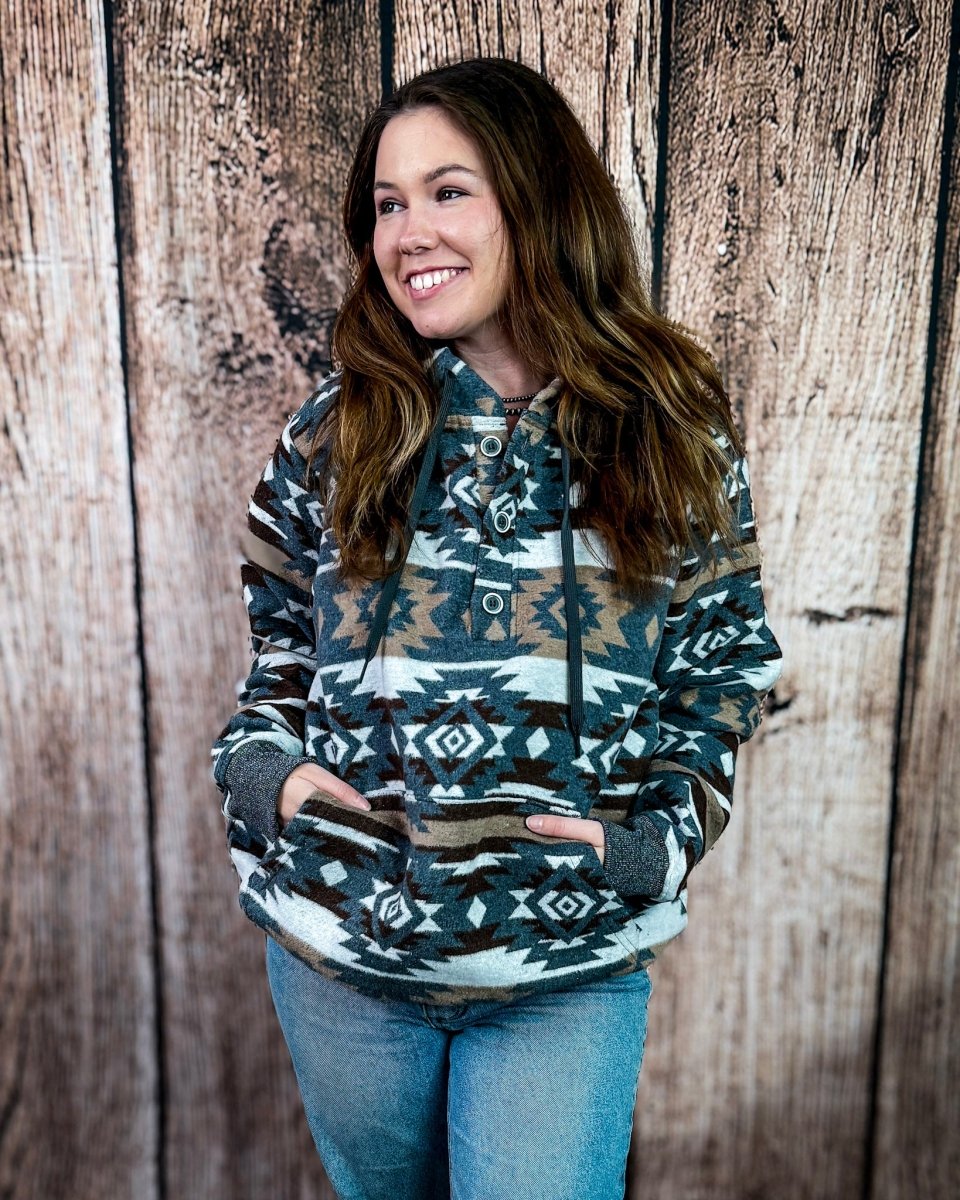 Cedarline Aztec Pullover Hoodie in Charcoal