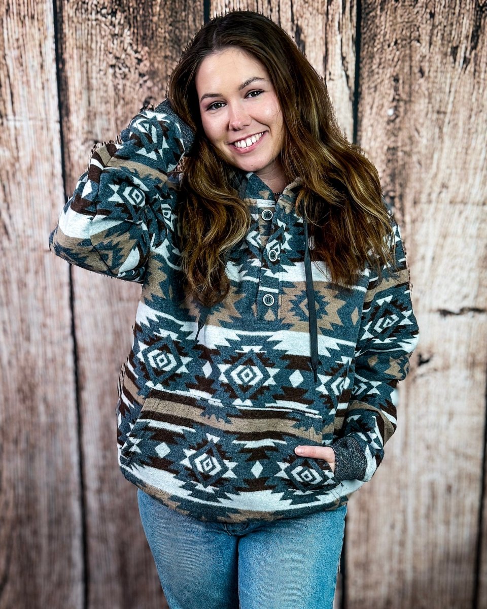 Cedarline Aztec Pullover Hoodie in Charcoal