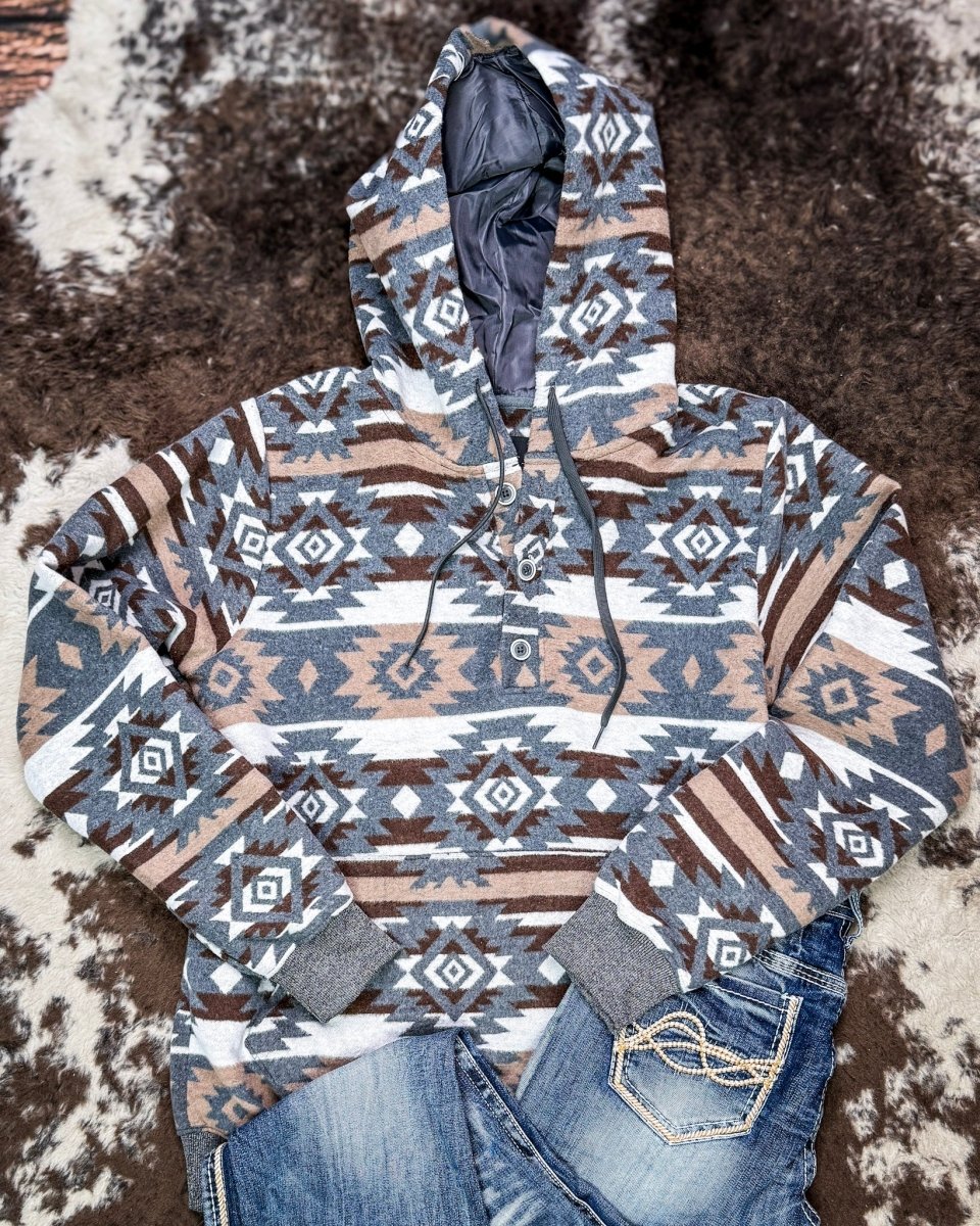 Cedarline Aztec Pullover Hoodie in Charcoal