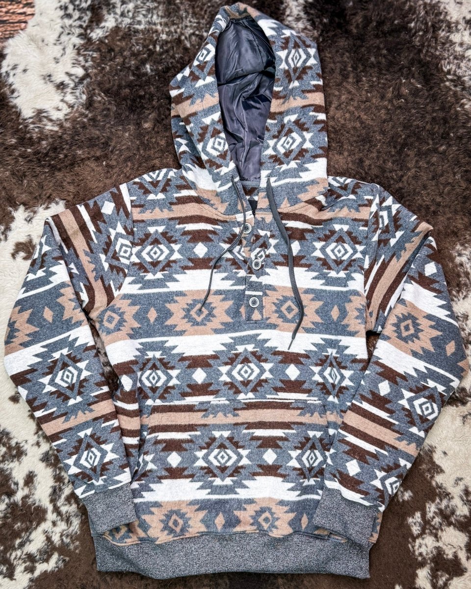 Cedarline Aztec Pullover Hoodie in Charcoal