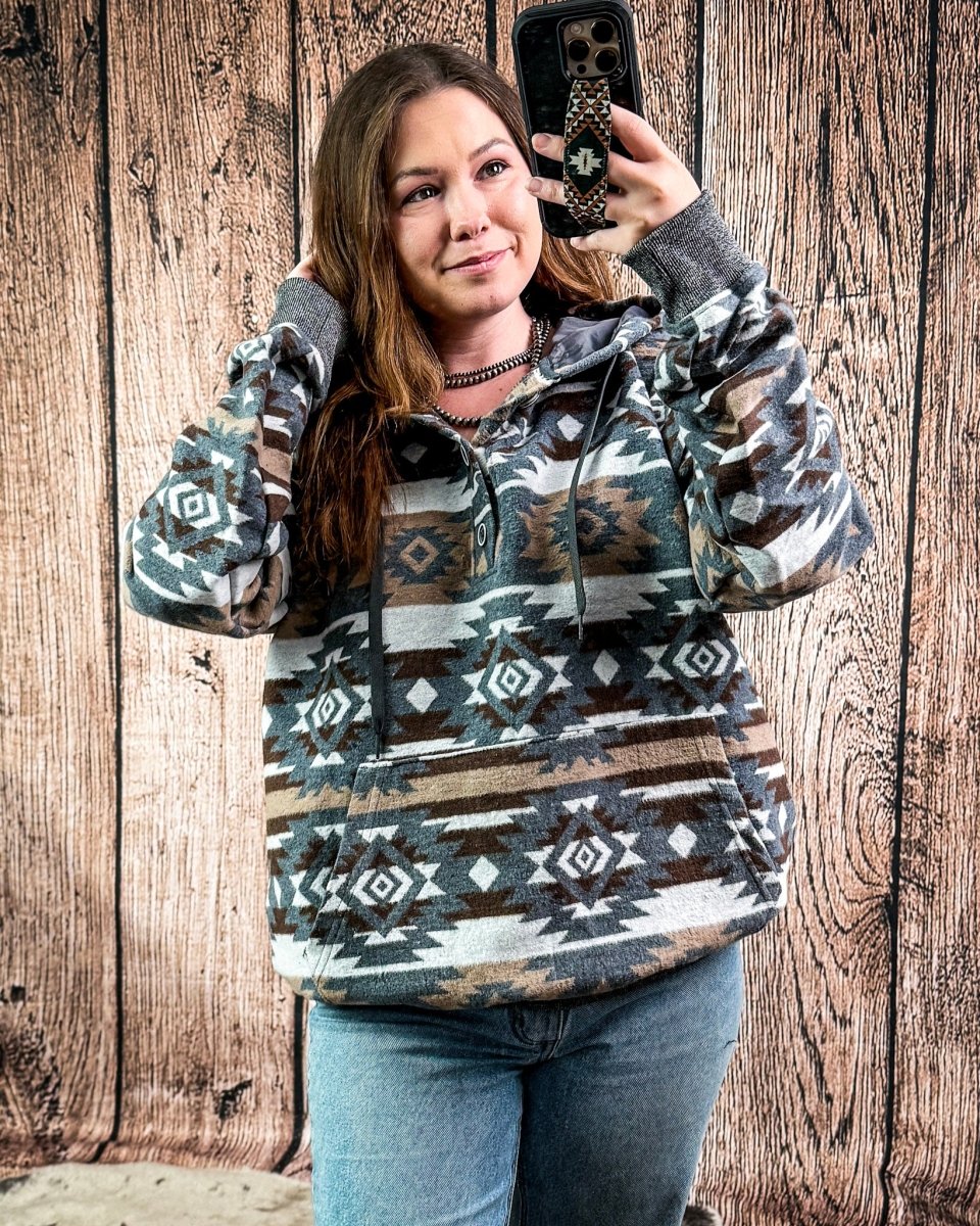 Cedarline Aztec Pullover Hoodie in Charcoal