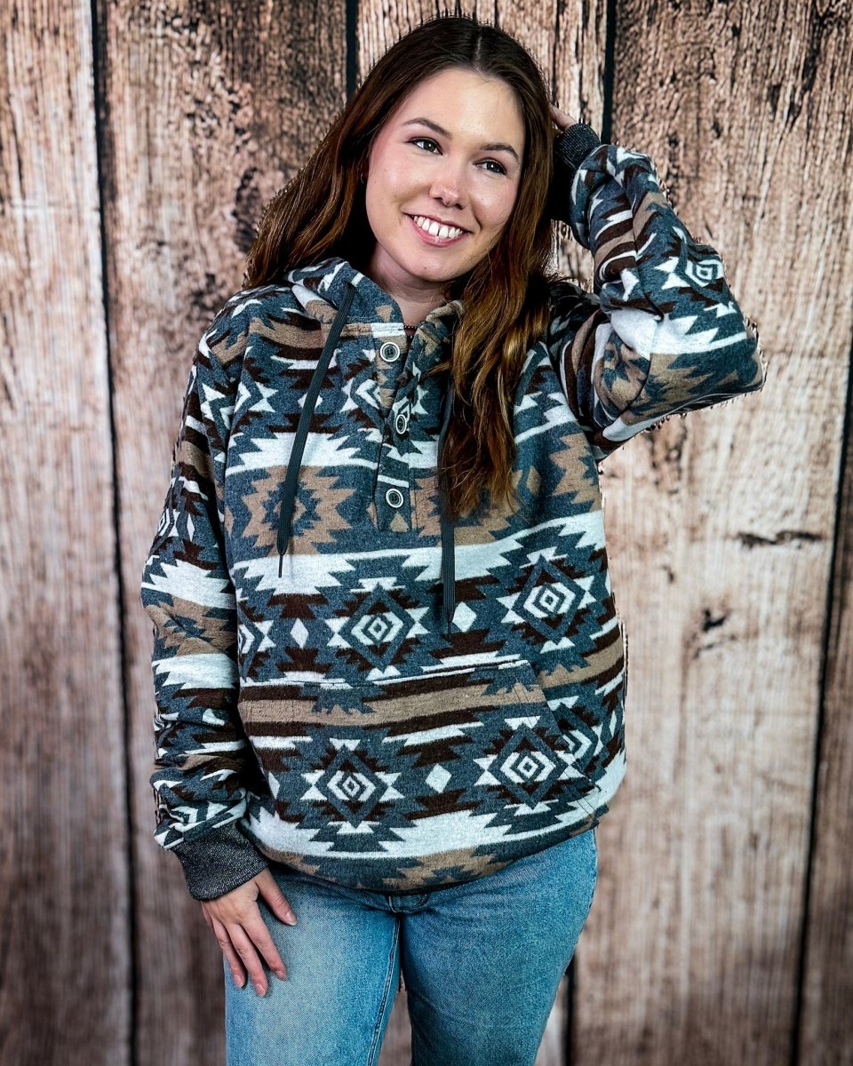 Cedarline Aztec Pullover Hoodie in Charcoal