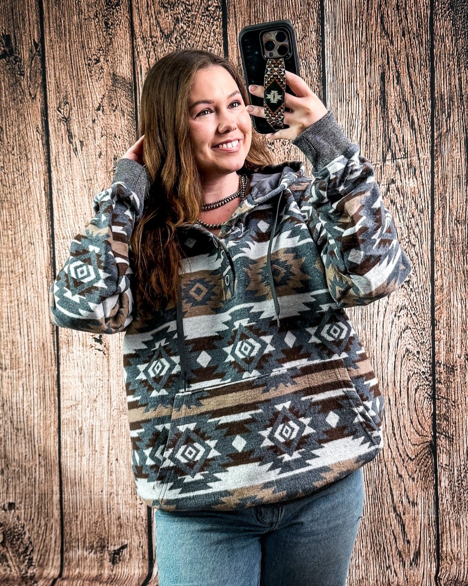 Cedarline Aztec Pullover Hoodie in Charcoal