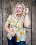 Celeste Puff Sleeve Studded Pearl Snap Shirt in Checkered Print by Lucky and Blessed