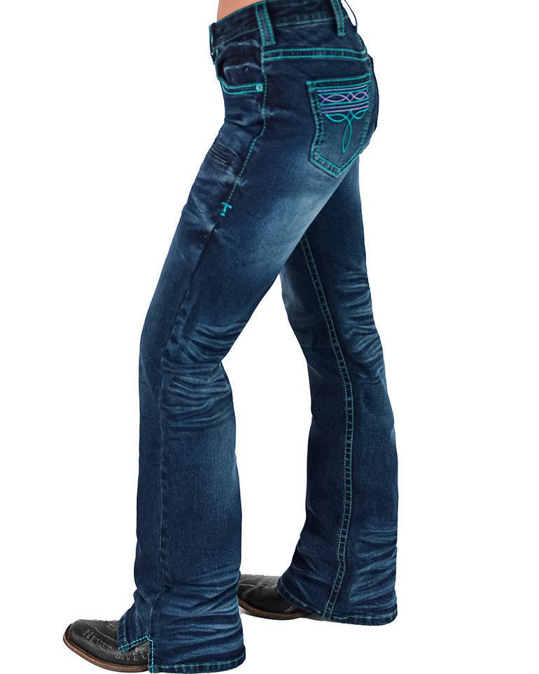 Colorful BootStitch Bootcut Jeans in Medium Wash by Cowgirl Tuff