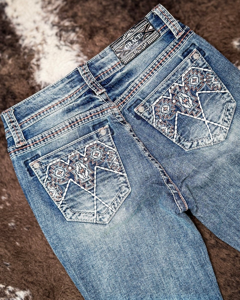 Copper Diamond Rhinestone Easy Boot Jeans by Grace in LA