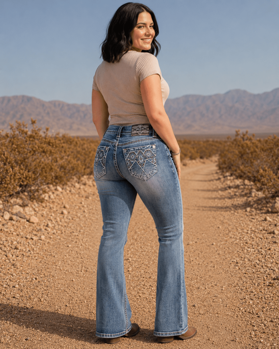 Copper Diamond Rhinestone Easy Boot Jeans by Grace in LA