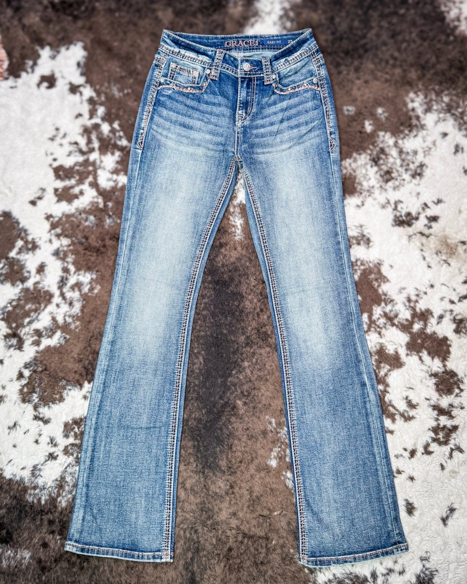 Copper Diamond Rhinestone Easy Boot Jeans by Grace in LA