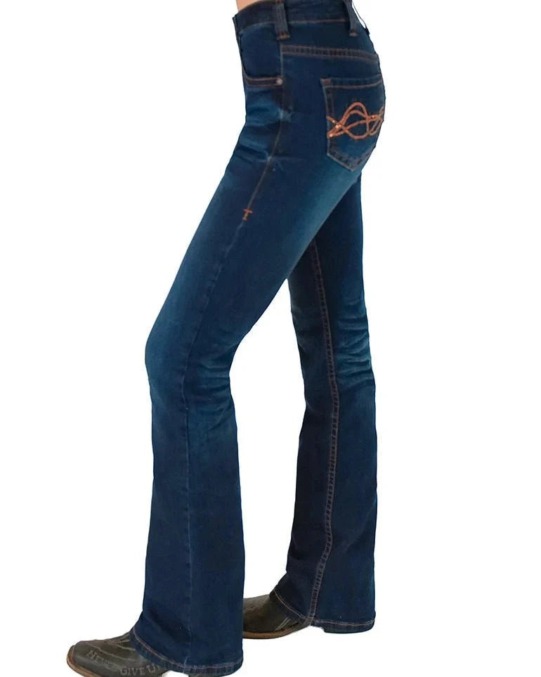 Copper Sequin Bootcut Jeans in Dark Wash by Cowgirl Tuff