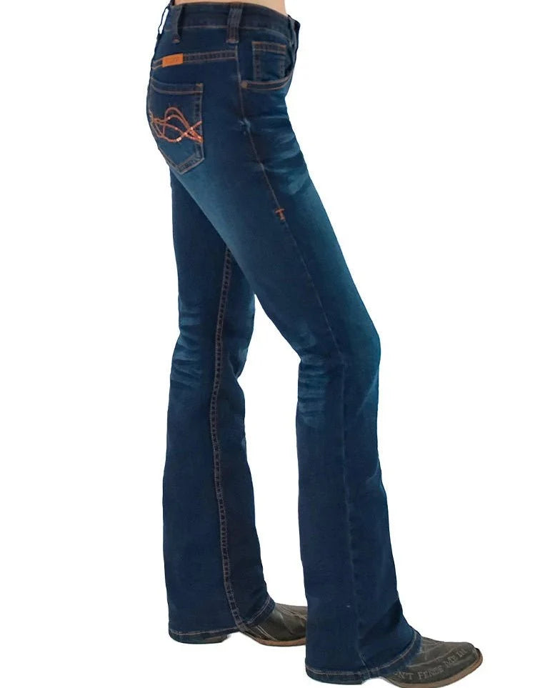 Copper Sequin Bootcut Jeans in Dark Wash by Cowgirl Tuff