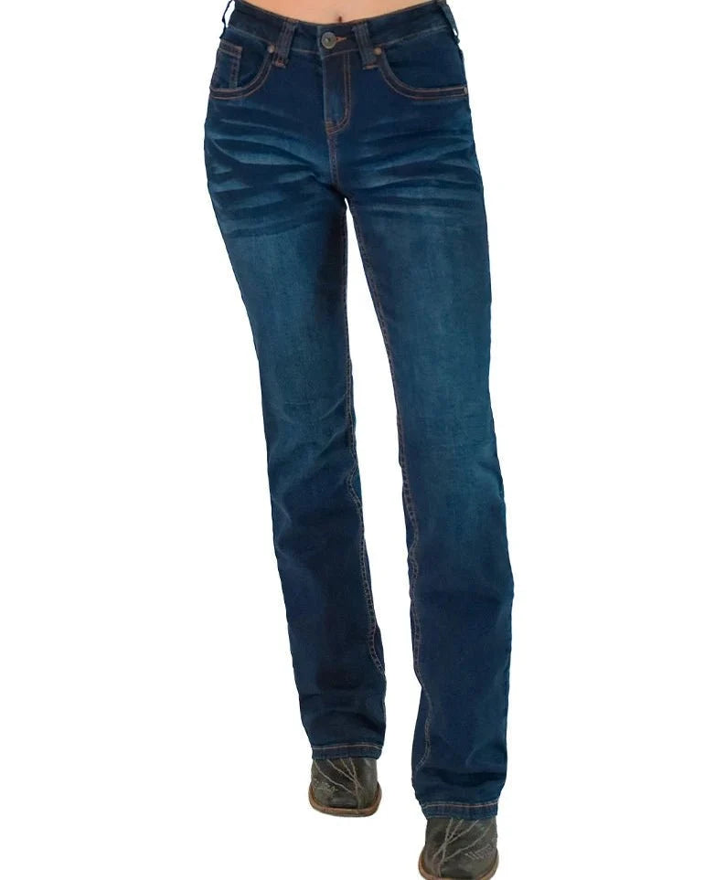 Copper Sequin Bootcut Jeans in Dark Wash by Cowgirl Tuff