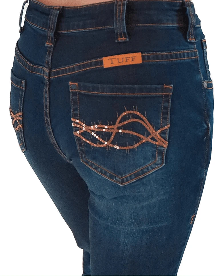 Copper Sequin Bootcut Jeans in Dark Wash by Cowgirl Tuff