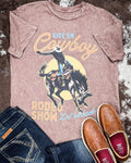 Cowboy Rodeo Show Boyfriend Tee in Mocha Mineral Wash