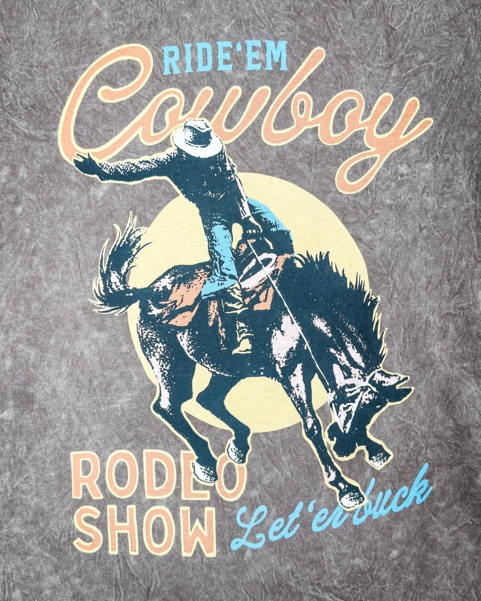 Cowboy Rodeo Show Boyfriend Tee in Mocha Mineral Wash