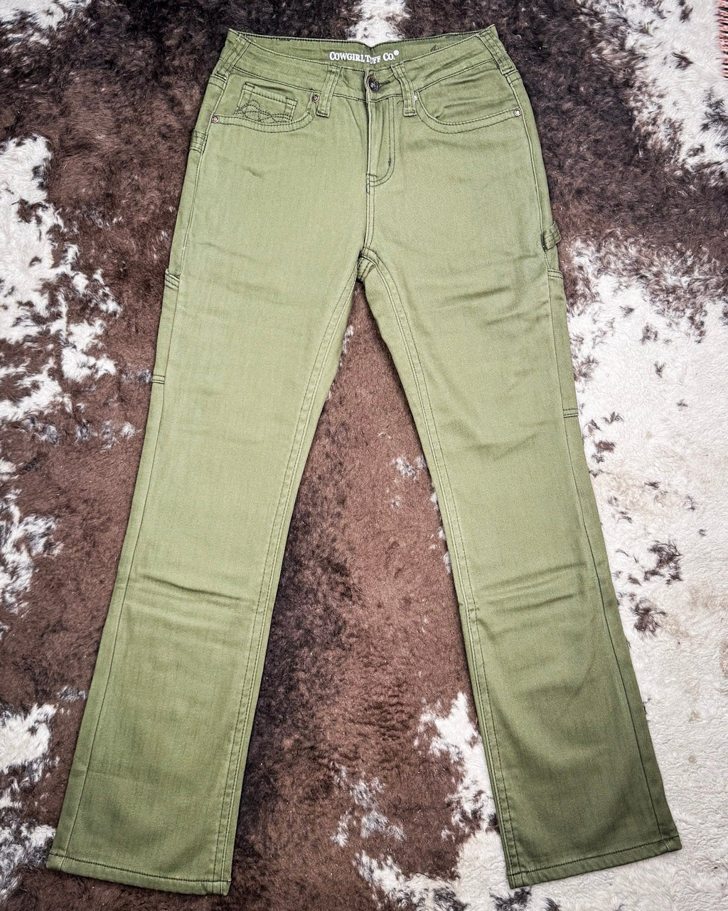 Army Carpenter Flannel Lined Bootcut Jeans in Olive by Cowgirl Tuff