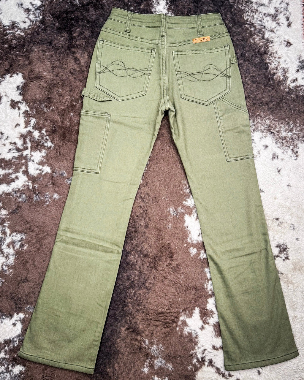 Army Carpenter Flannel Lined Bootcut Jeans in Olive by Cowgirl Tuff