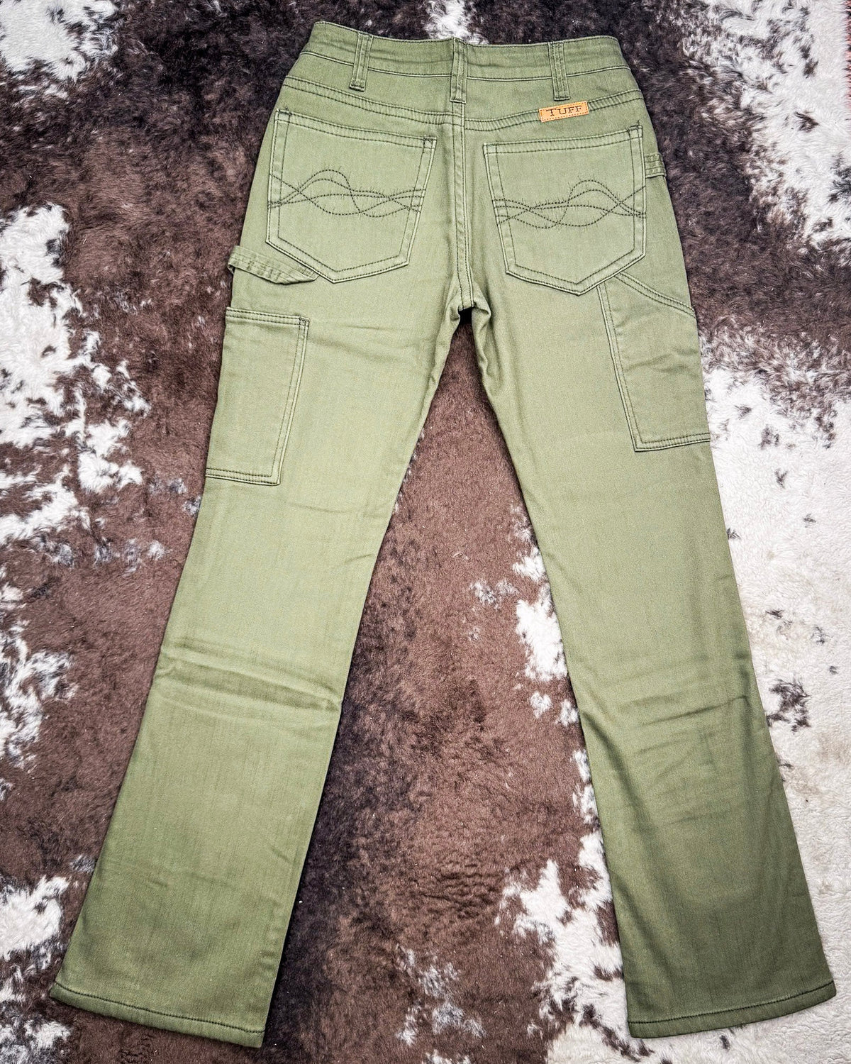 Army Carpenter Flannel Lined Bootcut Jeans in Olive by Cowgirl Tuff