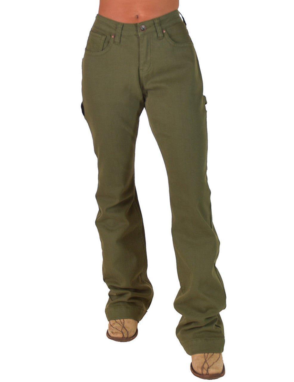 Army Carpenter Flannel Lined Bootcut Jeans in Olive by Cowgirl Tuff